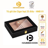 Hộp ủ Cigar - Tủ bảo quản Xì Gà 25 điếu - Gỗ Tuyết Tùng đồng hồ ẩm sang trọng - HMD03 - H2H Phụ Kiện