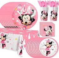 Minnie Birthday Party Supplies,113pcs Minnie Mouse Party Decorations Tableware Set - Minnie Mouse Plates and Napkins Cups &amp; Minnie Mouse Table Cloth etc Minnie Mouse Birthday Tableware for Girls Kids
