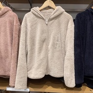 Japan style imported Authentic UNIQLO Japanese Single Womens Long Fleece Fleece Zipper Hooded Jacket