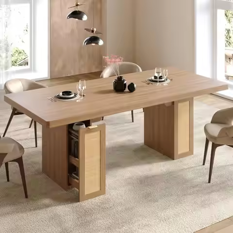 78.7" Farmhouse Dining Table for 6-8 People, Extra Thick Wood Top with 2 Hidden Adjustable Storage D