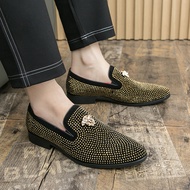 Men Casual Leather Shoes Formal Shoes Crystal Diamond England Fashion Leather Shoes