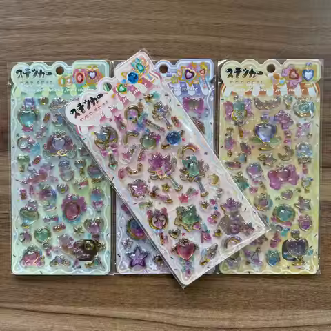 4Sheets 3D Gem Stickers, Cute Twinkle Jewel Epoxy Stickers for Scrapbooking DIY Craft Phone Case Dec