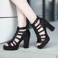 FF Fashion Women's Square High Heel Cross Strap Sandals