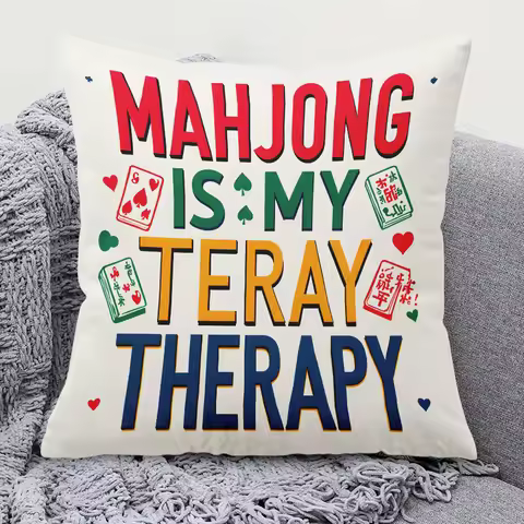 "Mahjong Is My Therapy Pillow Cover – Colorful Tile Design for Game Lover Decor" Cushion cover 40x40