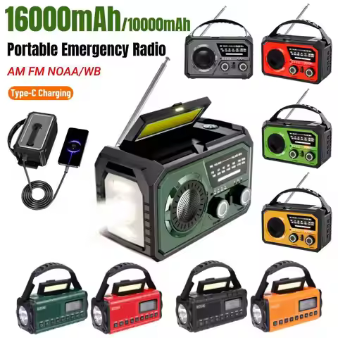 XSY340 10000mAh Portable Emergency Radio with Flashlight Digital Display AM/FM/NOAA Hand Crank Solar