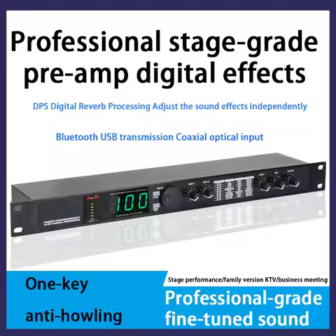 MIC4 Digital Audio Reverb Processor,Multi Effect 199 Preset Elevation Angle Sound Processing DSP Hyb