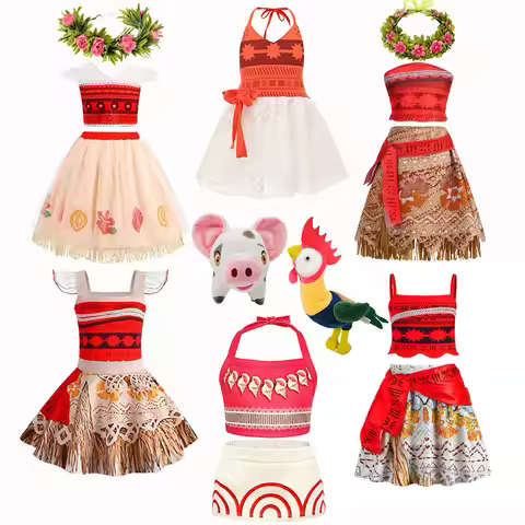 Disney New Moana Halter Dress for Girl Cosplay Moana Princess Costume Hawaii Toddler Vaiana Cute Sun