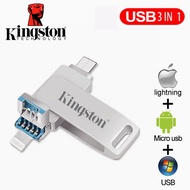 Kingston OTG แฟลชไดร์ฟ USB 512GB 1TB 2TB  พร้อม Type-C Android สำหรับ iPhone iPad/Lightning 3IN 1 USB Stick Key
