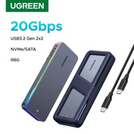 UGREEN 20Gbps M.2 SSD Case NVMe SATA SSD Enclosure Adapter USB 3.2 Gen2 External Enclosure Supports 