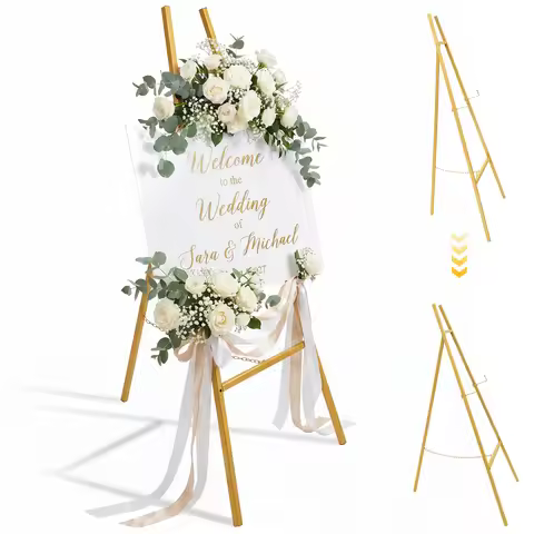 Gold Easel Stand Adjustable Height Welcome Photo Display Stand Heavy Duty Metal Drawing Easel for Pa