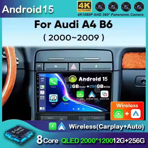 Android 15 Multimedia Player For Audi A4 B6 2000 - 2009 Carplay Android Auto Car Radio Stereo Multim