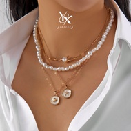 YX Vintage Starfish Shell Baroque Pearl Layered Necklace 4 Piece Set Y2K Beach Jewelry for Women Gir