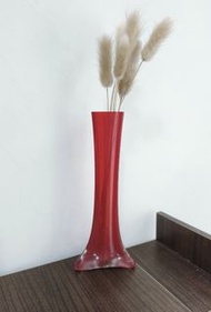 A款早期鮮紅色厚實三角形玻璃花瓶花器 店面居家擺飾 過年紅色喜氣 老玻璃 舊物 二手復古 老件收藏 年代物