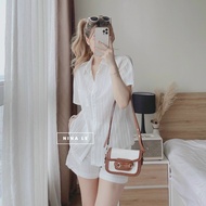 [Voucher 50k Freeship Max 0 đồng toàn quốc] Set áo thun sơ mi tay ngắn hở lưng set Hàn Quốc đùi chất