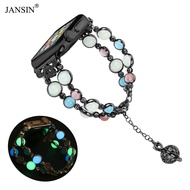 JANSIN Luminous สายนาฬิกาลูกปัดสำหรับสายคาด Apple Watch 7 41mm Series 6 5 4 se 3 2 1 44mm 42mm ผู้หญ