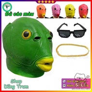 Funny green fish head mask with colorful trolls, Hallowen costume silicon green carp mask