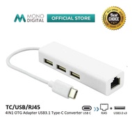 4 IN 1 OTG ADAPTER USB 3.1 TYPE-C CONVERTER TO RJ45 LAN PORT+USB HUB2.0*3 100CM - TC/USB/RJ45