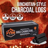 FYRO Binchotan-Style Fruit Wood BBQ Charcoal Logs (10kg)Smokeless when lighting, Long Lasting Heat, 