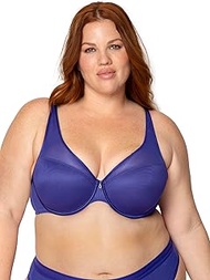 Women's Plus Size Sheer Mesh Plunge T-Shirt Bra, Cosmic Blue, 44H