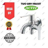 Active Stainless Steel 2 Way Wall Mount Sink Tap Water Tap Bathroom Toilet Washing Machine Double Tap Multifunctional