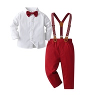 【TI shop】 Baby Boy Suit Set Formal Suit for Boy Suit Wedding Red Long Sleeve Boys Shirt and Pants Bo