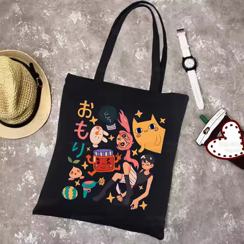 Omori Game Anime Neutral Cat Tote Bag Shopping Original Design Black Unisex Travel Canvas Bags Eco F