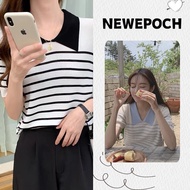 n.epoch Thin And Slim Striped Doll Sleeve Puff Short Shirt T-Shirt