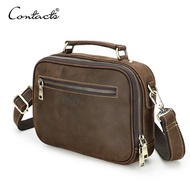 CONTACTS Men Sling Shoulder Bags Genuine Leather Crossbody Bags Vintage Messenger Bags Mens Bags Han