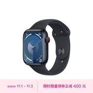 Apple Watch Series 9 智能手表GPS+蜂窝款45毫米午夜色铝金属表壳午夜色运动型表带M/L电话手表S9 MRP63CH/A