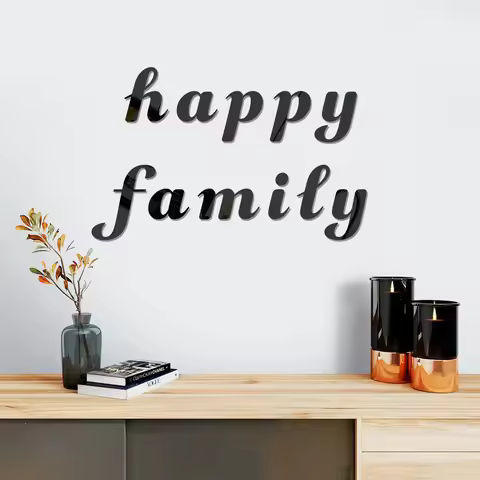 Lowercase Black 3D Acrylic Mirror Surface Artistic Font English Letters Wall Sticker Peel & Stick Ho