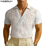 INCERUN Men's Lace Splicing Collar Top POLO Shirts