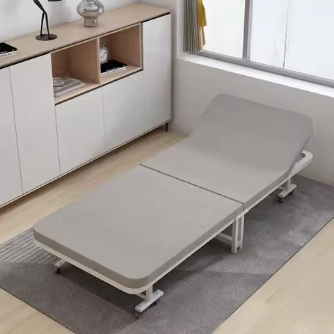 Folding Bed Single Lunch Break Bed Small Apartment Two-fold Bed Portable With Pulley Escort Bed Camp