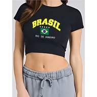KATUN BRAZIL CROP TOP T-SHIRT Women's Slimfit Crop Tee Baby Tee Premium Combed Cotton Black Women's 