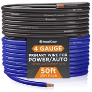 InstallGear 4 Gauge Wire (50ft) Copper Clad Aluminum CAA - Primary Automotive Wire, Car Amplifier Po