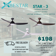 BESTAR MODEL 3 36 / 46 / 56 Inch DC Motor Ceiling Fan with 3 tone LED Light and Remote Control