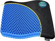 Gel Seat Cushion, Cooling Seat Cushion Extra Large Breathable Honeycomb Gel Cushion, Absorbs Pressure Points Seat Cushion with Non-Slip Cover for Office Chair Home Cars Wheelchair (Thick, Blue)