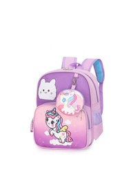 2 piezas de mochilas con diseño de unicornio de dibujos animados de moda con cierre de cremallera, adecuado para uso diario por niños y niñas