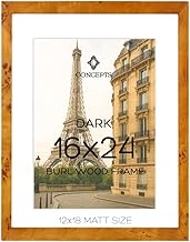 Concepts Pack of 1-16X24 Burl Wood Picture Frames with Double Mat (12X18), Dark Wood Finish, Eco-Fri