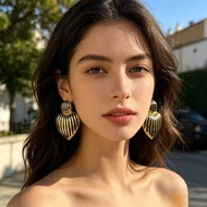Golden Striped Heart-Shaped Stainless Steel Earrings Hypoallergenic Not Afraid of Water Women Access
