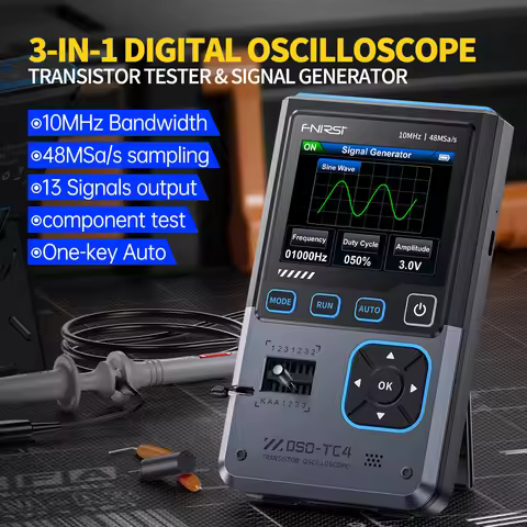 FNIRSI DSO-TC4 Digital Oscilloscope 10MHz 48Ms/s Transistor Zener Diode Tester Electronics Component