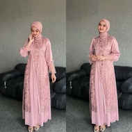 Gamis elegan simple mewah model baru brokat kekinian wanita muslim pesta kondangan Kiyara Kancing Le