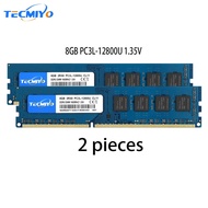 RAM Desktop TECMIYO 2X 8GB DDR3L 1600MHz DIMM PC3L-12800U 1.35V 2RX8 240pin Voltan Rendah DDR3 Memor