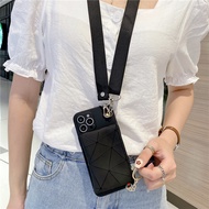 Lingge Pattern Zero Wallet Phone Case with Diagonal Cross Rope For ITEL S25 Ultra A90 A80 A70 S24 P6