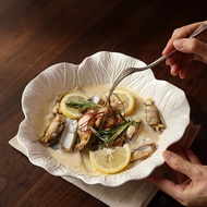 Ceramic Salad Plate with Cabbage Relief & Floral Design - Deep Dish for Restaurant, Home & Catering