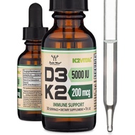 Vitamin D3 K2 5,000 IU Liquid Drops (5,000 IU of D3 and 200mcg of 99.9% All-Trans Patented K2 MK-7 (