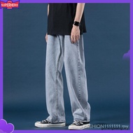 Mens Korean Fashoins Harem Blue Loose Fit Jeans Men's Hiphop Vintage Str aight Pants HarajuJeans Bag