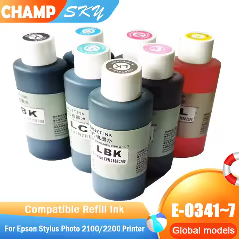 Dye Refill Ink Suit for Epson T0341 - T0347, 7 Colors Ink, Replacement Ink Suit for Epson Stylus Pho