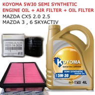 MAZDA 3, 6 SKY-ACTIV, MAZDA CX5 OIL FILTER + AIR FILTER + KOYOMA 5W30 SEMI SYNTHETIC ENGINE OIL CX-5