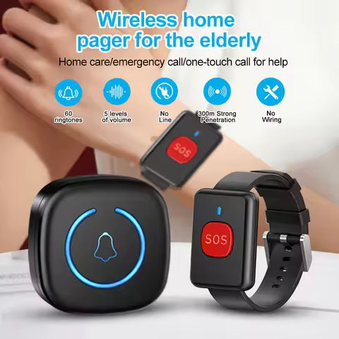 Wireless Watch Button Pager Emergency SOS Paramedic Pager 60 Songs Emergency Call Button For Kids El