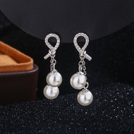 [Best Gift] S999 Silver Pearl Earrings, Light Luxury Women's Knot Tassel Earrings, Fashionable Charm